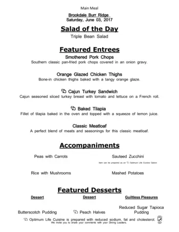 Dining menu of Brookdale Burr Ridge, Assisted Living, Nursing Home, Independent Living, CCRC, Burr Ridge, IL 7