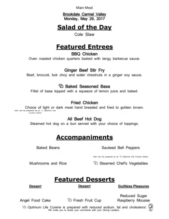 Dining menu of Brookdale Carmel Valley, Assisted Living, Nursing Home, Independent Living, CCRC, San Diego, CA 2