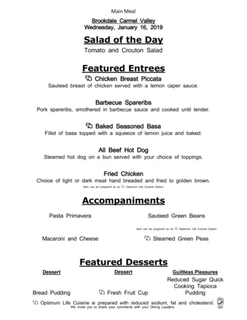 Dining menu of Brookdale Carmel Valley, Assisted Living, Nursing Home, Independent Living, CCRC, San Diego, CA 11