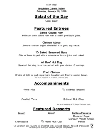 Dining menu of Brookdale Carmel Valley, Assisted Living, Nursing Home, Independent Living, CCRC, San Diego, CA 14