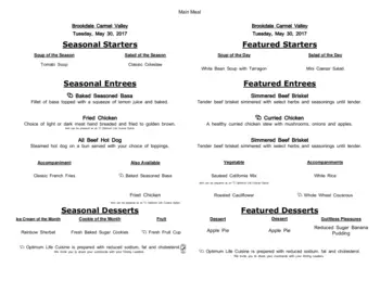 Dining menu of Brookdale Carmel Valley, Assisted Living, Nursing Home, Independent Living, CCRC, San Diego, CA 17