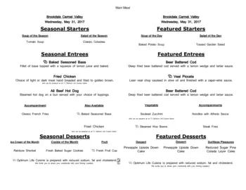 Dining menu of Brookdale Carmel Valley, Assisted Living, Nursing Home, Independent Living, CCRC, San Diego, CA 18