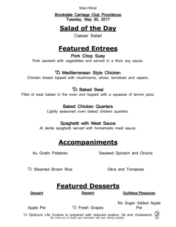 Dining menu of Brookdale Carriage Club Providence, Assisted Living, Nursing Home, Independent Living, CCRC, Charlotte, NC 3