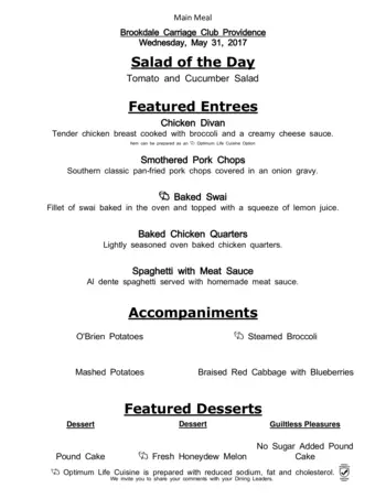 Dining menu of Brookdale Carriage Club Providence, Assisted Living, Nursing Home, Independent Living, CCRC, Charlotte, NC 4