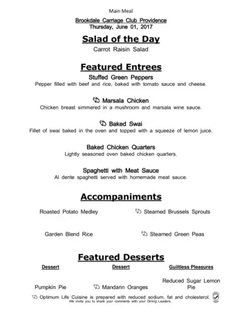 Dining menu of Brookdale Carriage Club Providence, Assisted Living, Nursing Home, Independent Living, CCRC, Charlotte, NC 5