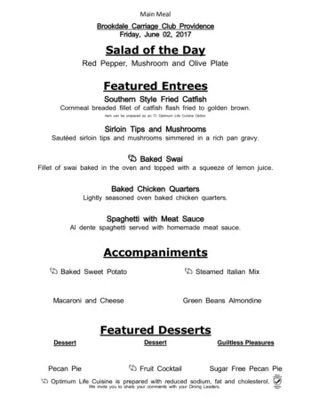 Dining menu of Brookdale Carriage Club Providence, Assisted Living, Nursing Home, Independent Living, CCRC, Charlotte, NC 6
