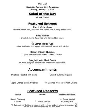 Dining menu of Brookdale Carriage Club Providence, Assisted Living, Nursing Home, Independent Living, CCRC, Charlotte, NC 8