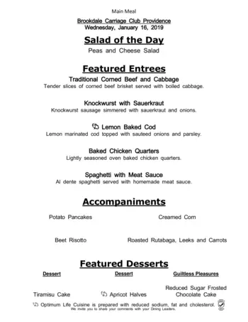 Dining menu of Brookdale Carriage Club Providence, Assisted Living, Nursing Home, Independent Living, CCRC, Charlotte, NC 11