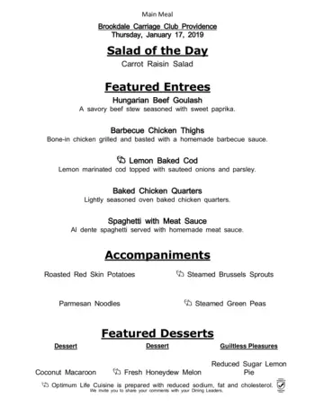 Dining menu of Brookdale Carriage Club Providence, Assisted Living, Nursing Home, Independent Living, CCRC, Charlotte, NC 12