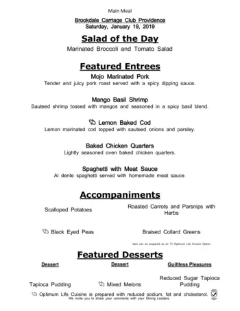 Dining menu of Brookdale Carriage Club Providence, Assisted Living, Nursing Home, Independent Living, CCRC, Charlotte, NC 14