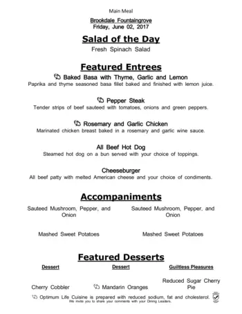 Dining menu of Arbol Residences of Santa Rosa, Assisted Living, Nursing Home, Independent Living, CCRC, Santa Rosa, CA 6