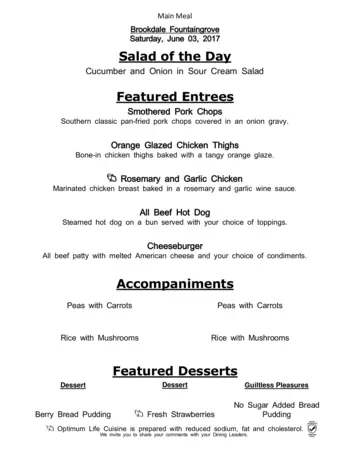 Dining menu of Arbol Residences of Santa Rosa, Assisted Living, Nursing Home, Independent Living, CCRC, Santa Rosa, CA 7