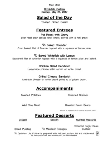 Dining menu of Brookdale Galleria, Assisted Living, Nursing Home, Independent Living, CCRC, Houston, TX 1