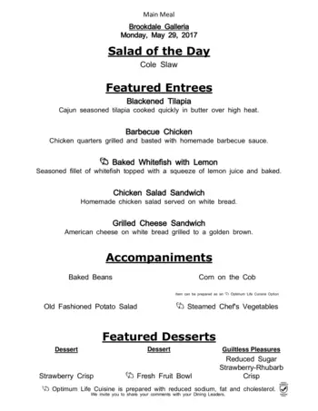Dining menu of Brookdale Galleria, Assisted Living, Nursing Home, Independent Living, CCRC, Houston, TX 2