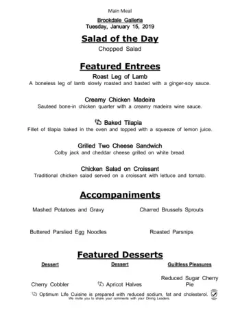 Dining menu of Brookdale Galleria, Assisted Living, Nursing Home, Independent Living, CCRC, Houston, TX 10