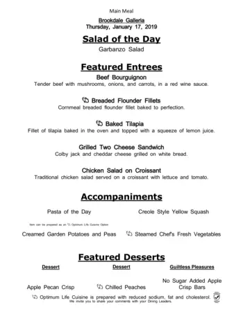 Dining menu of Brookdale Galleria, Assisted Living, Nursing Home, Independent Living, CCRC, Houston, TX 12