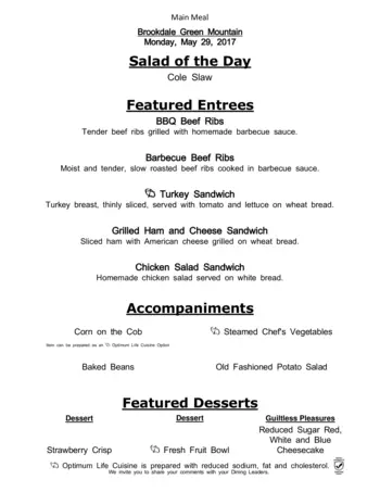 Dining menu of Brookdale Green Mountain, Assisted Living, Nursing Home, Independent Living, CCRC, Lakewood, CO 2