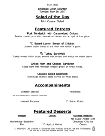 Dining menu of Brookdale Green Mountain, Assisted Living, Nursing Home, Independent Living, CCRC, Lakewood, CO 3