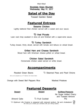 Dining menu of Brookdale Green Mountain, Assisted Living, Nursing Home, Independent Living, CCRC, Lakewood, CO 4