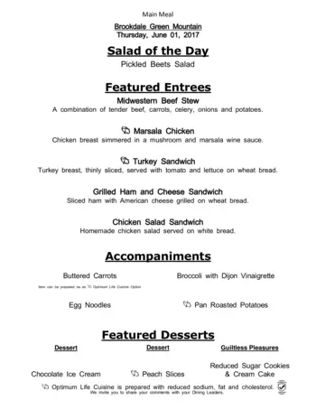 Dining menu of Brookdale Green Mountain, Assisted Living, Nursing Home, Independent Living, CCRC, Lakewood, CO 5