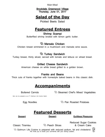 Dining menu of Brookdale Greenwood Village, Assisted Living, Nursing Home, Independent Living, CCRC, Greenwood Village, CO 5