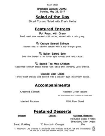 Dining menu of Brookdale Lakeway, Assisted Living, Nursing Home, Independent Living, CCRC, Lakeway, TX 1