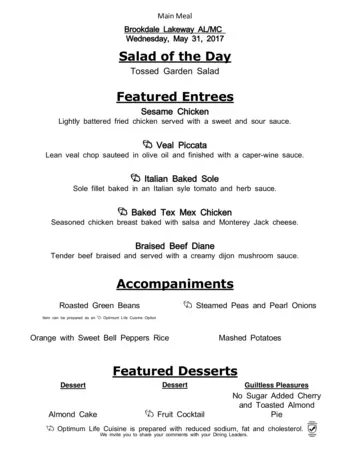 Dining menu of Brookdale Lakeway, Assisted Living, Nursing Home, Independent Living, CCRC, Lakeway, TX 4