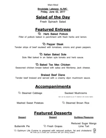 Dining menu of Brookdale Lakeway, Assisted Living, Nursing Home, Independent Living, CCRC, Lakeway, TX 6