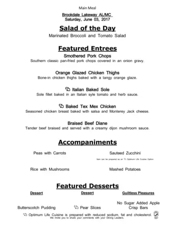 Dining menu of Brookdale Lakeway, Assisted Living, Nursing Home, Independent Living, CCRC, Lakeway, TX 7