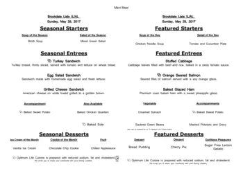 Dining menu of Brookdale Lisle, Assisted Living, Nursing Home, Independent Living, CCRC, Lisle, IL 15