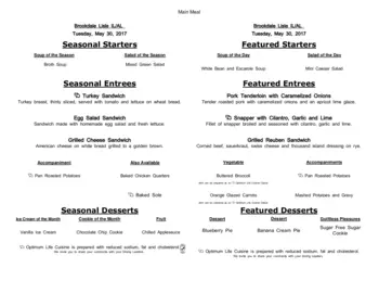 Dining menu of Brookdale Lisle, Assisted Living, Nursing Home, Independent Living, CCRC, Lisle, IL 17