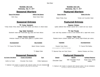Dining menu of Brookdale Lisle, Assisted Living, Nursing Home, Independent Living, CCRC, Lisle, IL 18