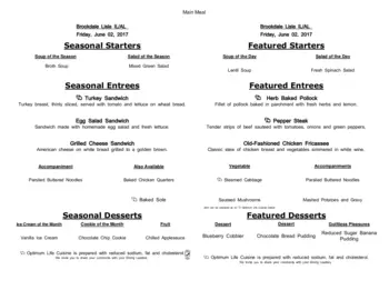 Dining menu of Brookdale Lisle, Assisted Living, Nursing Home, Independent Living, CCRC, Lisle, IL 20
