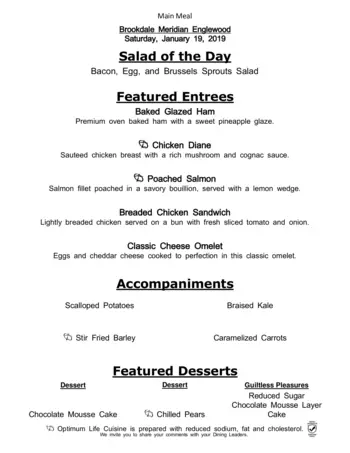 Dining menu of Brookdale Meridian Englewood, Assisted Living, Nursing Home, Independent Living, CCRC, Englewood, CO 7
