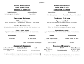 Dining menu of Brookdale Meridian Englewood, Assisted Living, Nursing Home, Independent Living, CCRC, Englewood, CO 8