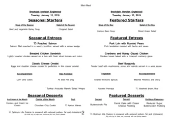 Dining menu of Brookdale Meridian Englewood, Assisted Living, Nursing Home, Independent Living, CCRC, Englewood, CO 10