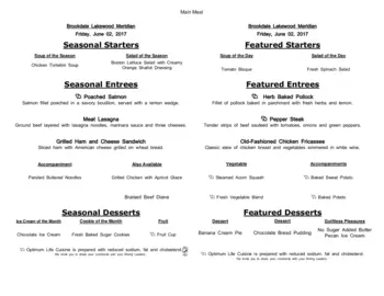 Dining menu of Brookdale Meridian Lakewood, Assisted Living, Nursing Home, Independent Living, CCRC, Lakewood, CO 20