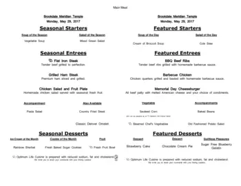 Dining menu of Meridian of Temple, Assisted Living, Nursing Home, Independent Living, CCRC, Temple, TX 9