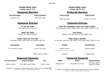 Dining menu of Meridian of Temple, Assisted Living, Nursing Home, Independent Living, CCRC, Temple, TX 10