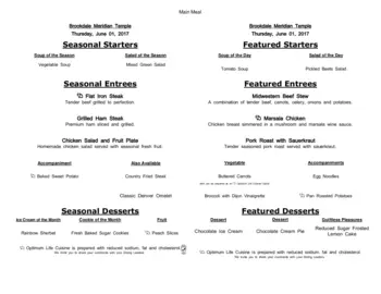Dining menu of Meridian of Temple, Assisted Living, Nursing Home, Independent Living, CCRC, Temple, TX 12
