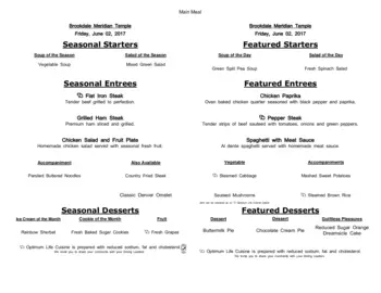 Dining menu of Meridian of Temple, Assisted Living, Nursing Home, Independent Living, CCRC, Temple, TX 13