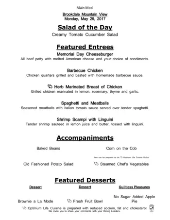 Dining menu of The Courtyards at Mountain View, Assisted Living, Nursing Home, Independent Living, CCRC, Denver, CO 2