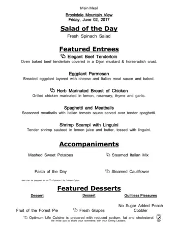 Dining menu of The Courtyards at Mountain View, Assisted Living, Nursing Home, Independent Living, CCRC, Denver, CO 6
