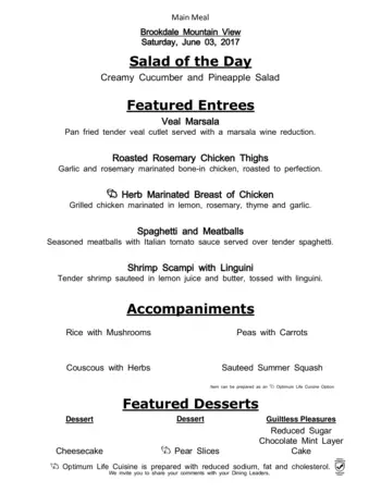 Dining menu of The Courtyards at Mountain View, Assisted Living, Nursing Home, Independent Living, CCRC, Denver, CO 7