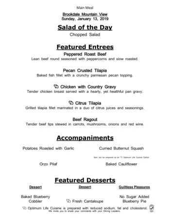 Dining menu of The Courtyards at Mountain View, Assisted Living, Nursing Home, Independent Living, CCRC, Denver, CO 8