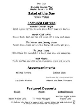 Dining menu of The Courtyards at Mountain View, Assisted Living, Nursing Home, Independent Living, CCRC, Denver, CO 9