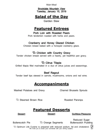 Dining menu of The Courtyards at Mountain View, Assisted Living, Nursing Home, Independent Living, CCRC, Denver, CO 10