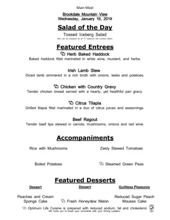 Dining menu of The Courtyards at Mountain View, Assisted Living, Nursing Home, Independent Living, CCRC, Denver, CO 11