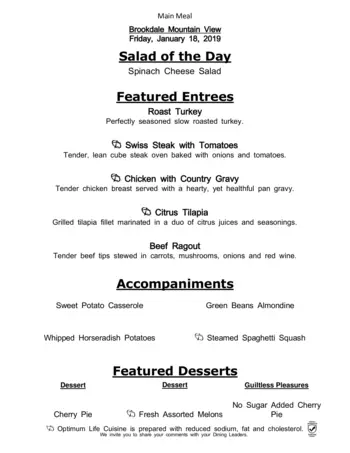 Dining menu of The Courtyards at Mountain View, Assisted Living, Nursing Home, Independent Living, CCRC, Denver, CO 13