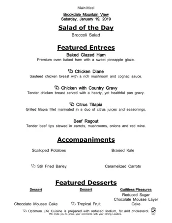 Dining menu of The Courtyards at Mountain View, Assisted Living, Nursing Home, Independent Living, CCRC, Denver, CO 14